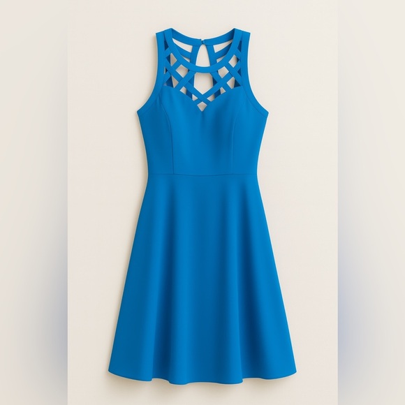 Guess Blue Flared Sleeveless Dress | Size 8 | Summer Wedding Vacation Ready - Picture 3 of 4